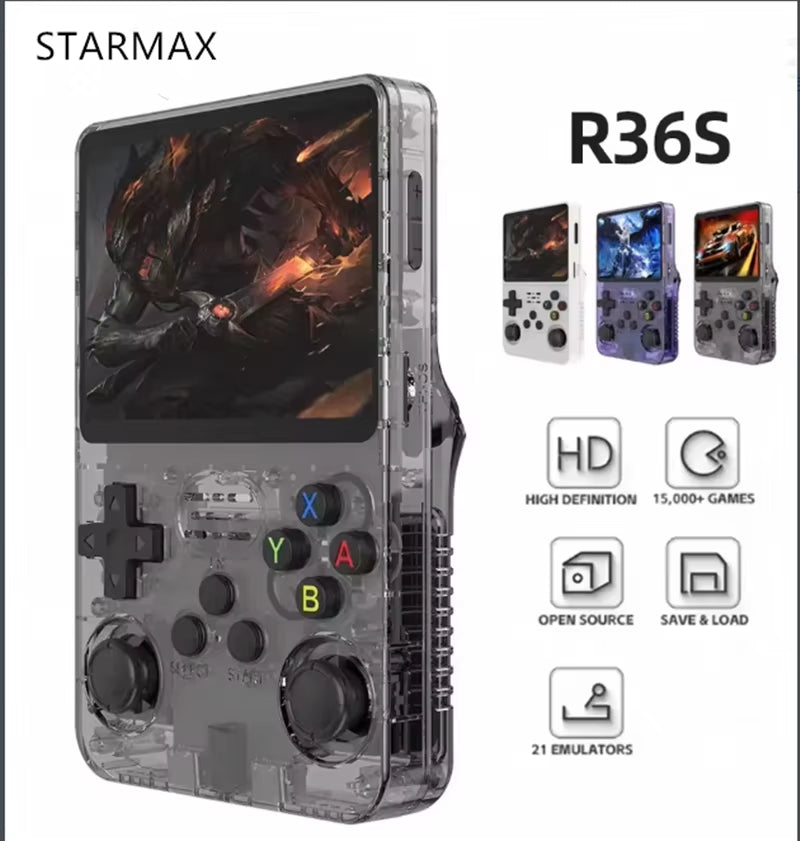 NEW R36S Retro Handheld Video Game Console Linux System 3.5-Inch IPS Screen Mini Portable Handheld Video Player 64GB 15000 Games